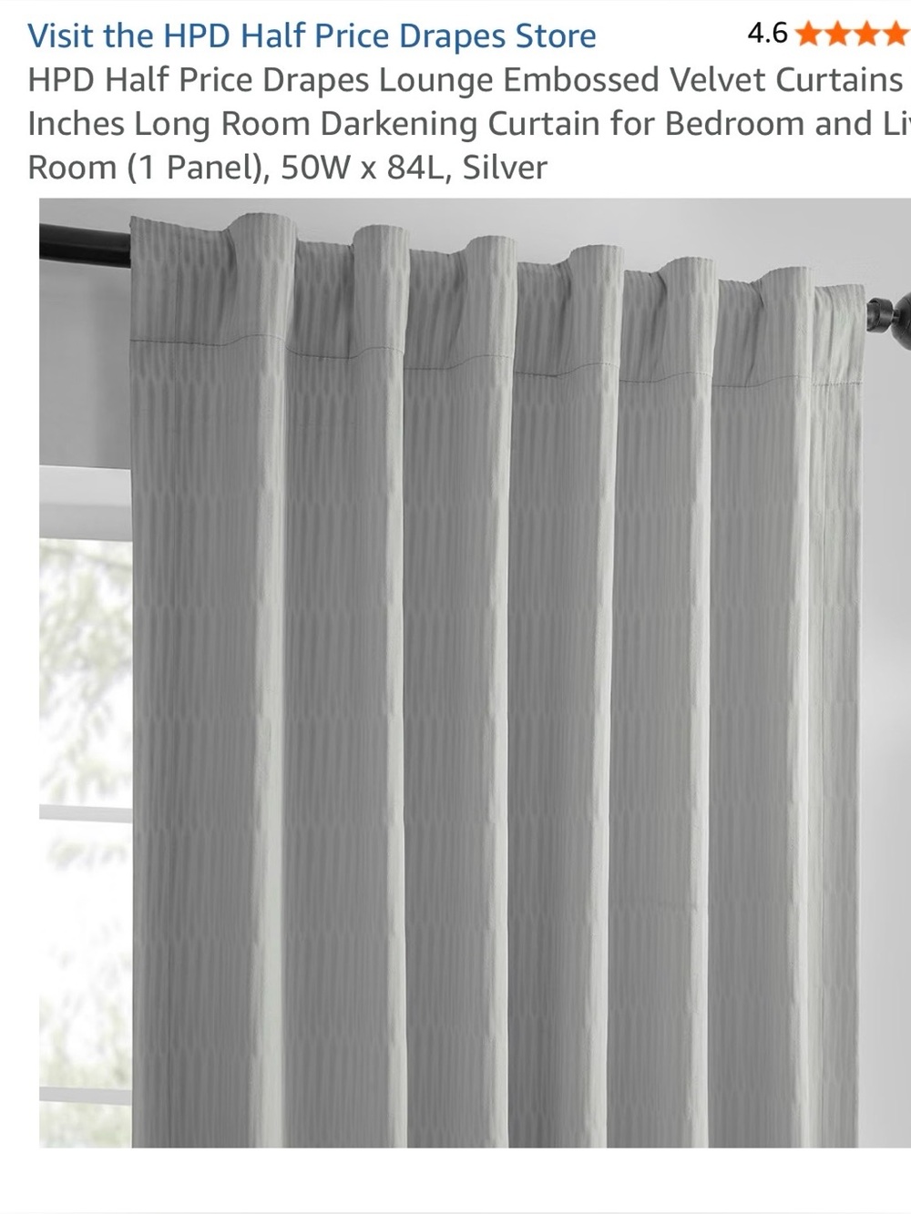Silver Embossed Velvet Blackout Curtain Panel
